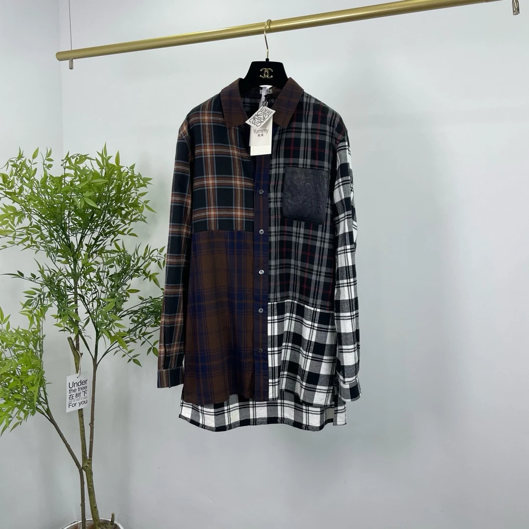 Loewe 罗意威 皮牌拼接长袖衬衫 37码/99新/吊牌 YM0542