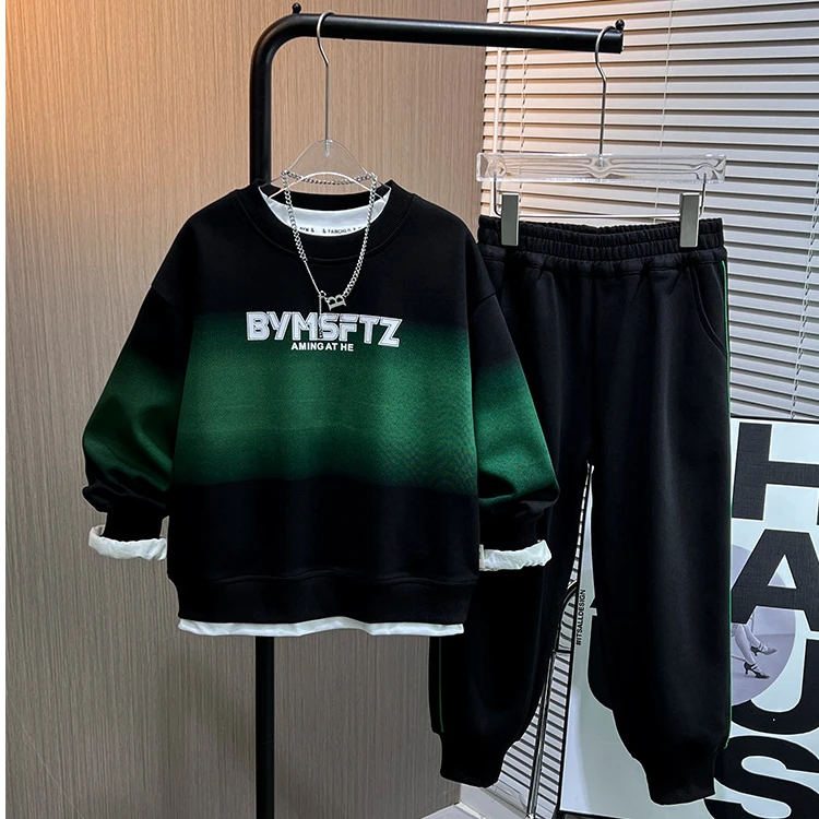 2024新款中大童套装春季外穿休闲套装男孩春秋儿童两件套卫衣潮酷