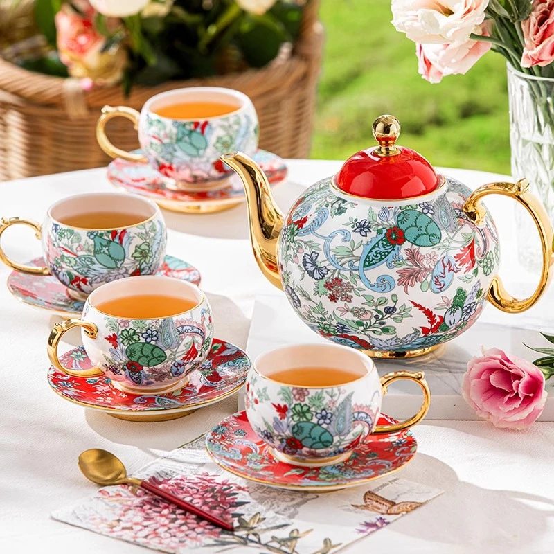 吉祥里繁花似锦下午茶茶具骨瓷国潮礼品咖啡杯碟壶碗盘陶瓷咖啡具