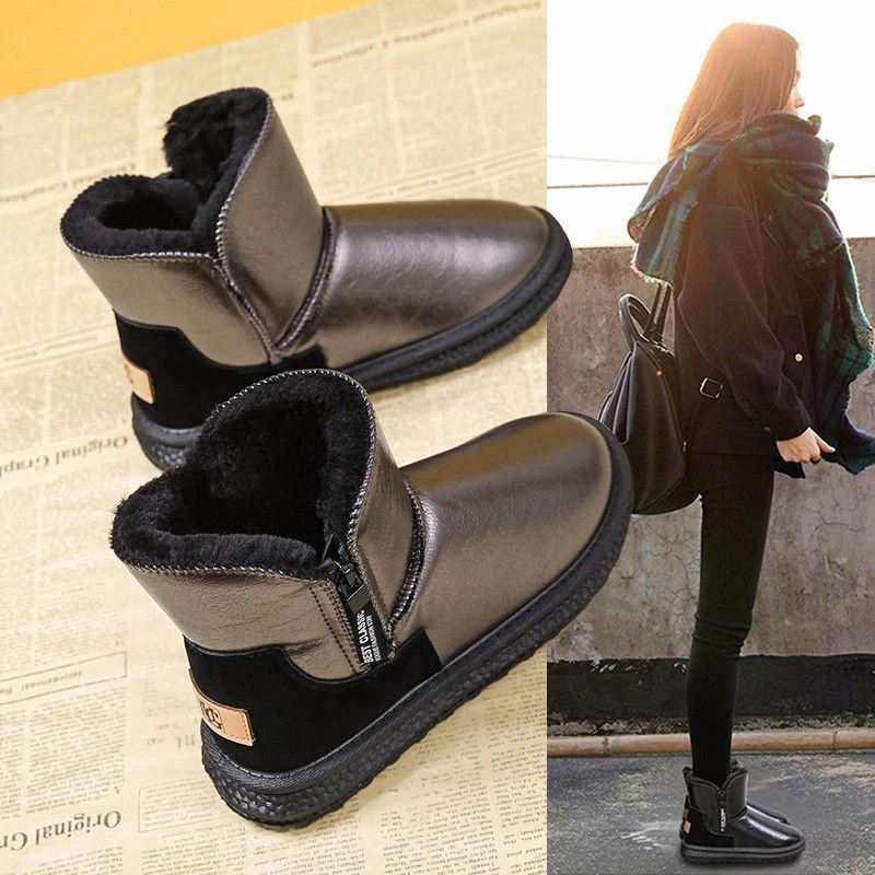 新款牌皮毛一体雪地靴女2023新款冬季百搭网红平底棉鞋加绒保暖