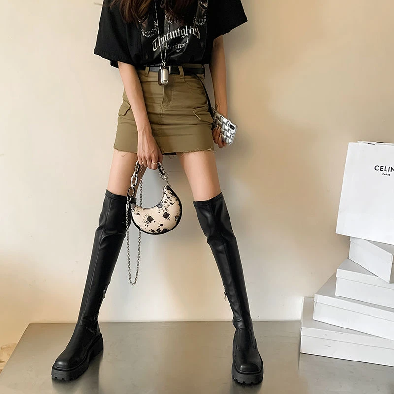 令戈工作室巨性感过膝长靴女2022新款厚底弹力瘦瘦靴方头长筒靴潮