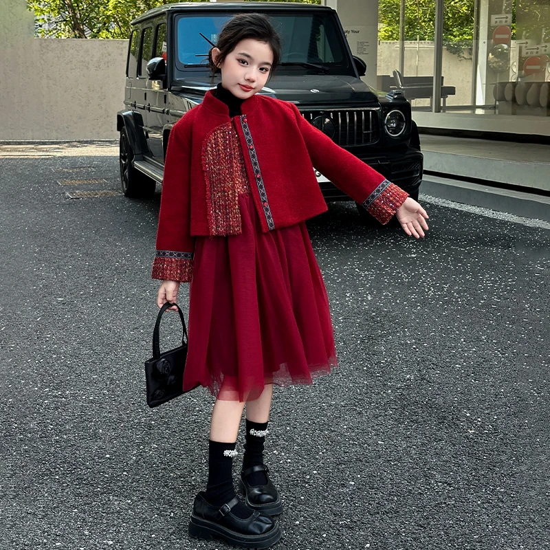 女童秋冬款加厚套装拜年服中大童小女孩洋气儿童冬装潮中国风时尚