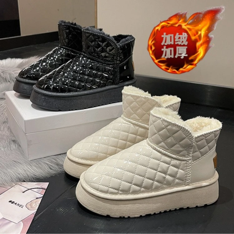 断码意尓康女皮毛一体2023年新款冬季加绒保暖防水短靴东北大棉鞋