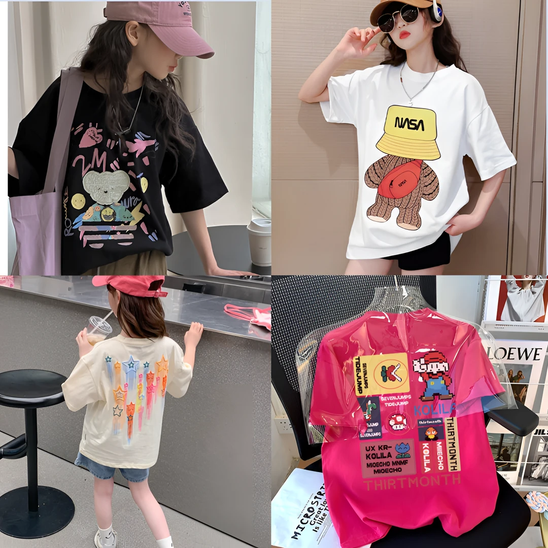 【100%纯棉】女童夏装短袖t恤2025新款儿童宽松上衣中大童潮女孩T恤