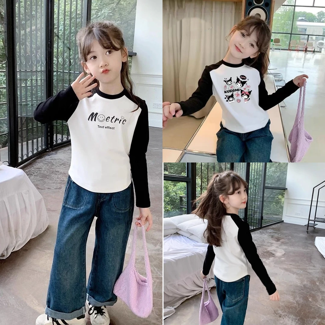 女童短款春秋长袖圆领打底衫2025中大儿童时髦长袖T恤女宝宝上衣t