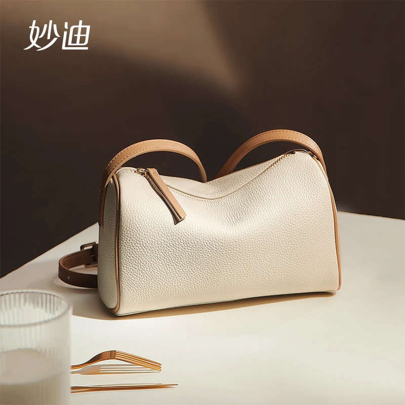 mood/妙迪新款头层牛皮软皮波士顿包枕头包女士单肩斜挎包包80270