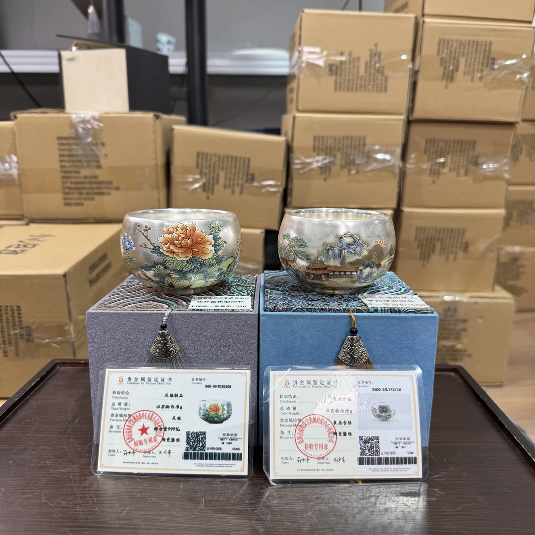 【闪购商品】花开富贵鎏银禅定主人杯+亭台楼阁鎏银禅定主人杯QC024