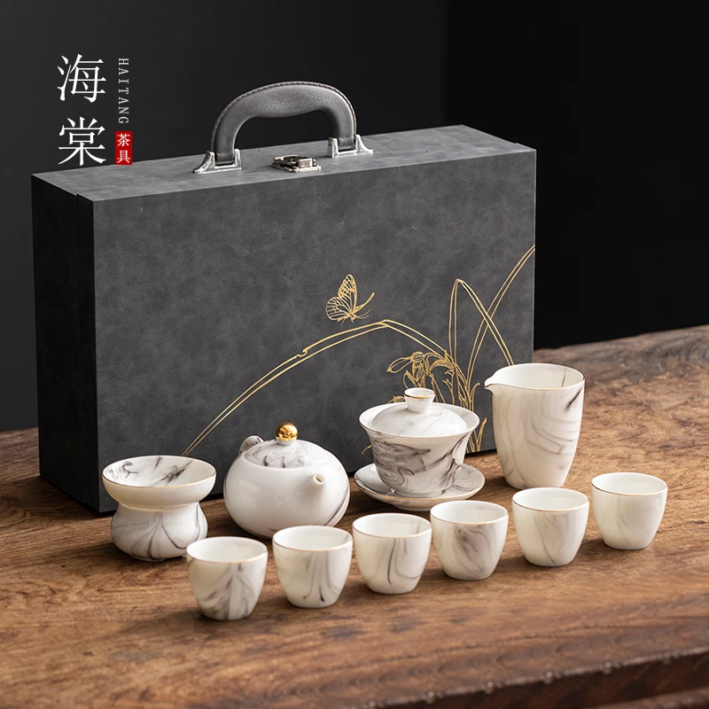 羊脂玉瓷凤鸣壶泡茶茶具套装高端白瓷三才盖碗整套茶具套组礼盒装