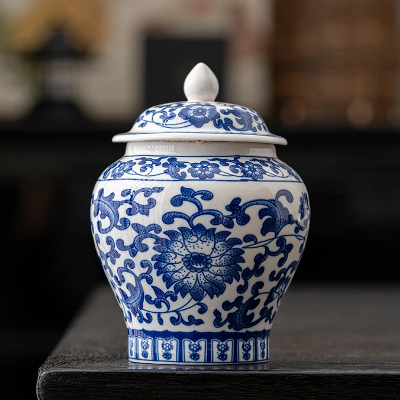 器城 精致小号青花缠枝莲茶叶罐茶罐密封盒零食罐储物罐子 5351