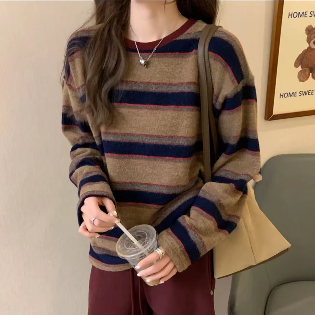 【嘻嘻家】韩系蛋家休闲条纹圆领衫27062