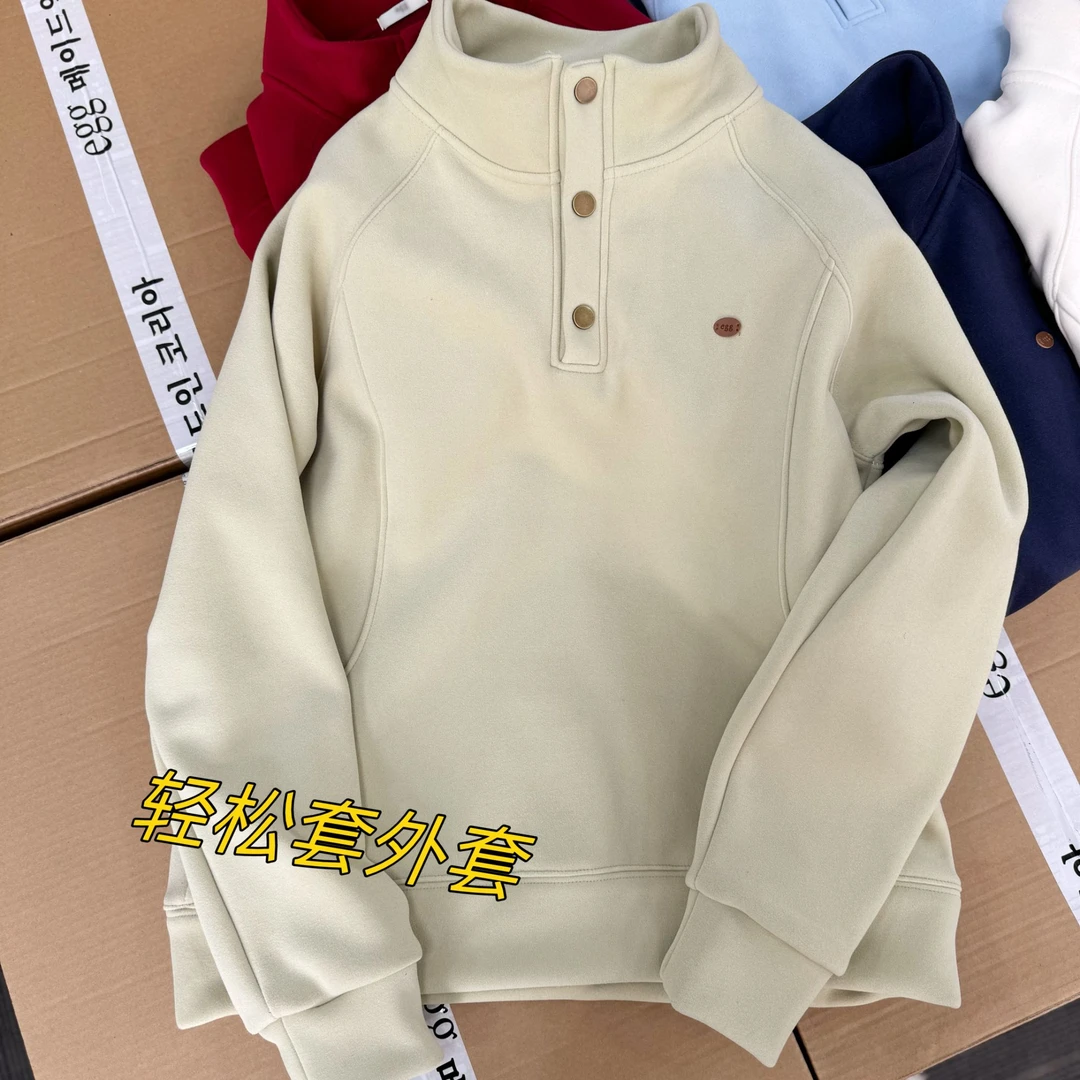【嘻嘻家】韩系时尚休闲百搭洋气立领三粒扣卫衣27097