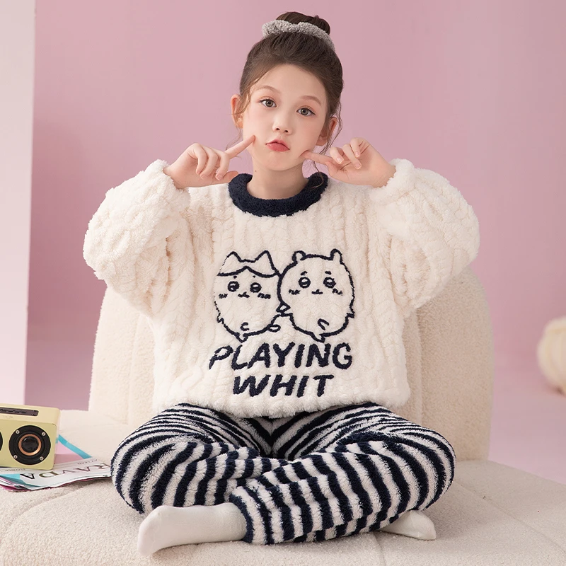 儿童睡衣女孩秋冬珊瑚绒2025新款加厚女童大童法兰绒网红吉伊卡哇