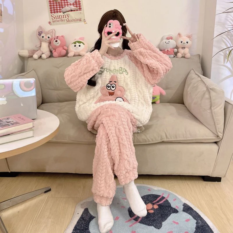 女童加绒睡衣2025新款冬季珊瑚绒儿童款加厚家居服大童女孩初中生