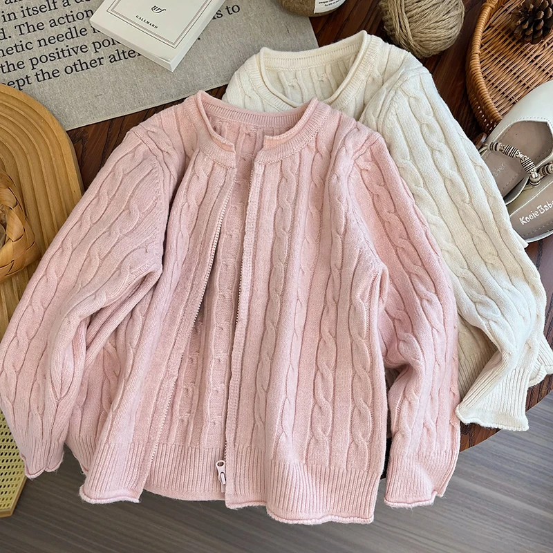 女童开衫秋冬季新款女宝宝外穿毛衣纯色儿童针织上衣女童秋装外套