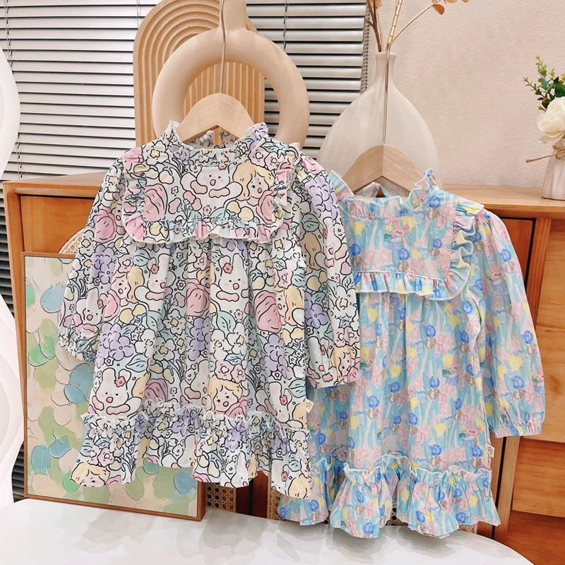 女童荷叶边上衣小飞袖开衫娃娃衫衬衣宝春秋半身裙长袖欧若风童装