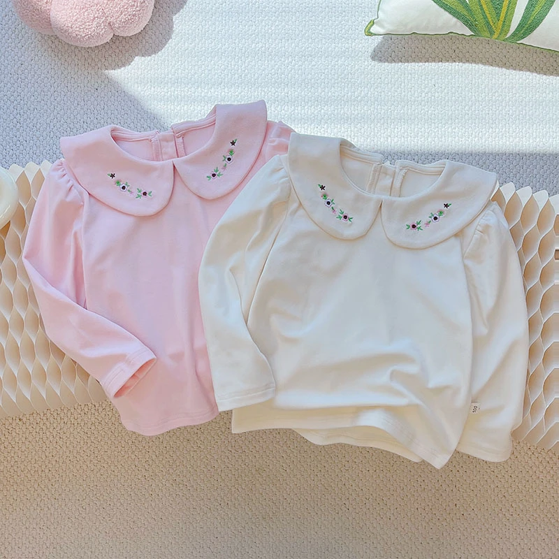 女童秋冬装翻领长袖打底衫娃娃领儿童中小童装女装女宝宝T恤上衣