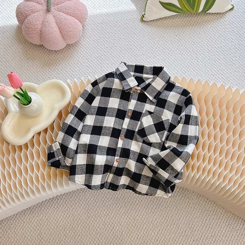 儿童纯棉新款衬衫衬衣春秋新款男童休闲巴巴韩版长袖打底翻领2024