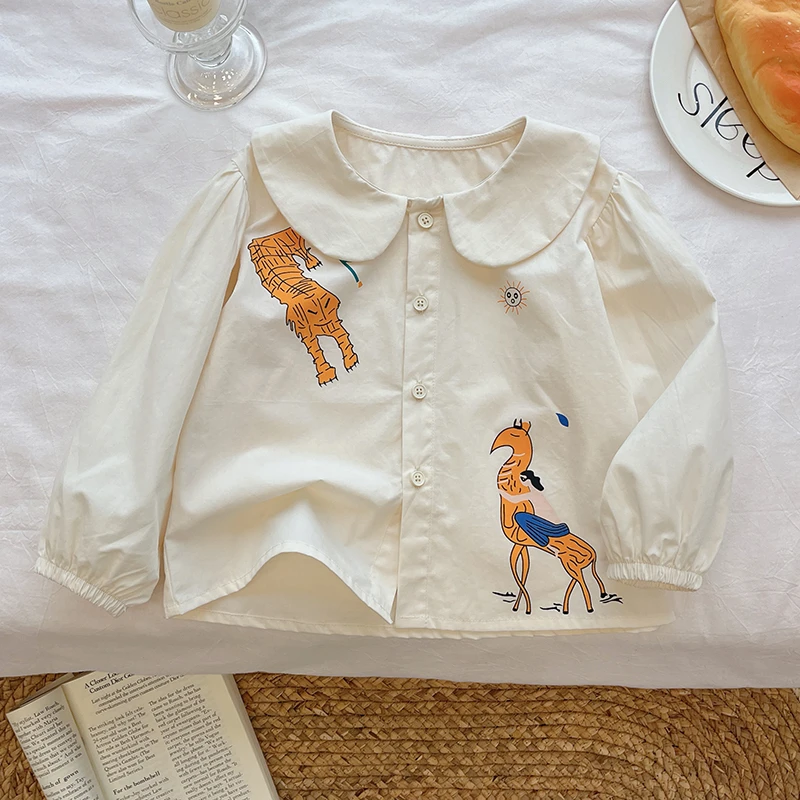 女童重工衬衫春秋装新款儿童刺绣娃娃领小衫甜美女宝灯笼袖上衣潮