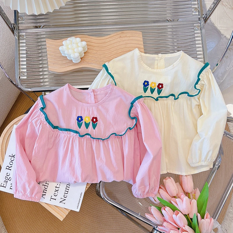 春秋新款纯棉女童衬衣衬衫宝宝洋气娃娃衫女宝韩版娃娃欧若风童装