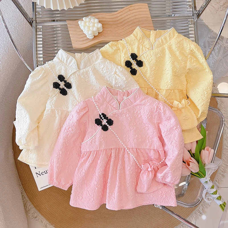 春秋新款女童短款连衣裙打底外穿长袖蕾丝宝宝复古公主欧若风童装