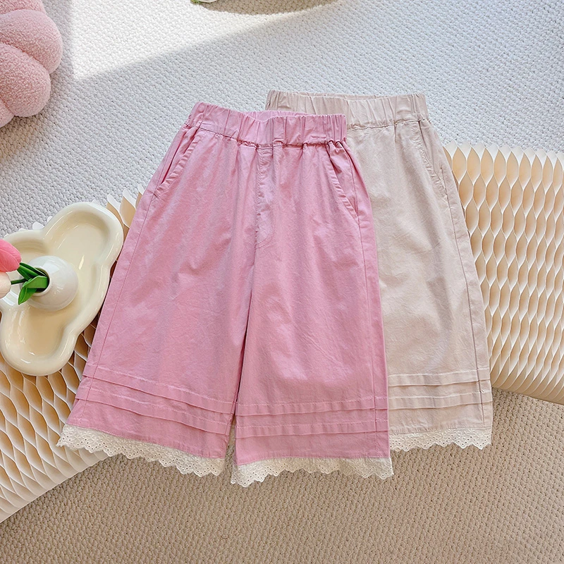 女童夏季新款童装花边褶皱百搭休闲裤韩版净色薄款潮款欧若风童装