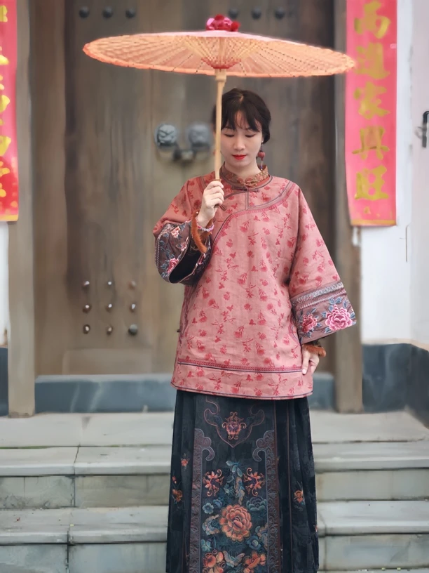 南枝楚馨原创中长款夹棉棉服外套宽松国风刺绣棉袄民族风棉衣女