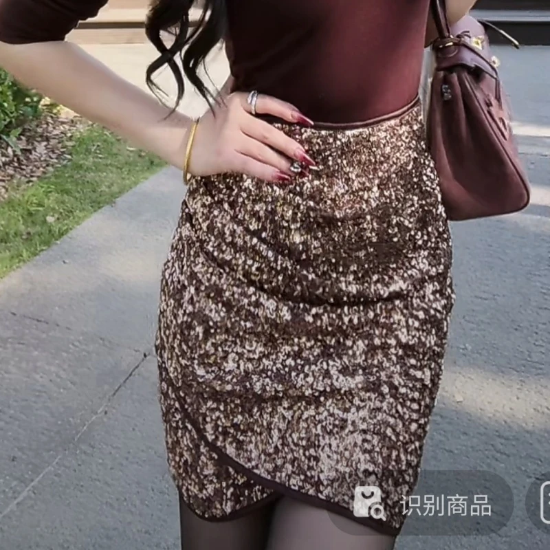 【YING FASHION】莹老板-春夏时尚气质百搭女装亮片半裙8110143 366