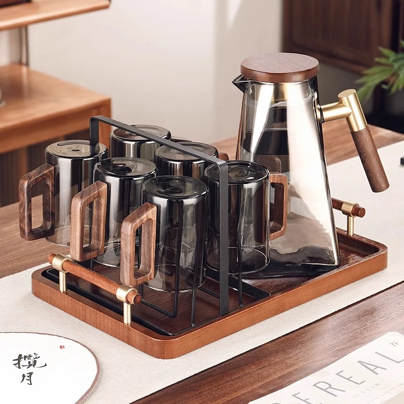 中式玻璃水杯家用客厅杯子套装耐高温待客泡茶喝水杯水具高档茶具