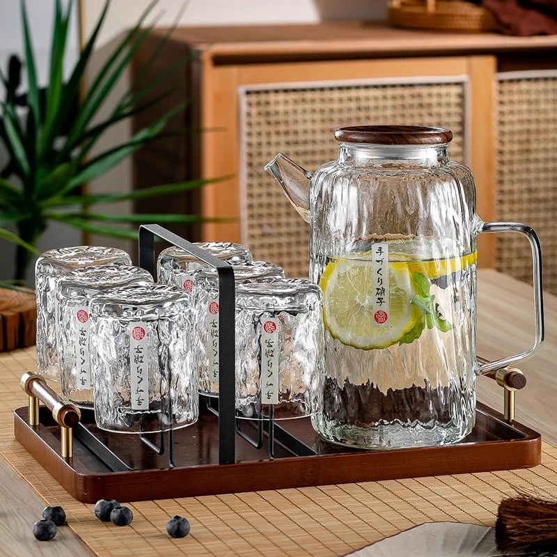 耐热家用水壶日式带盖冷水壶玻璃耐高温大容量凉水杯冷泡凉水壶