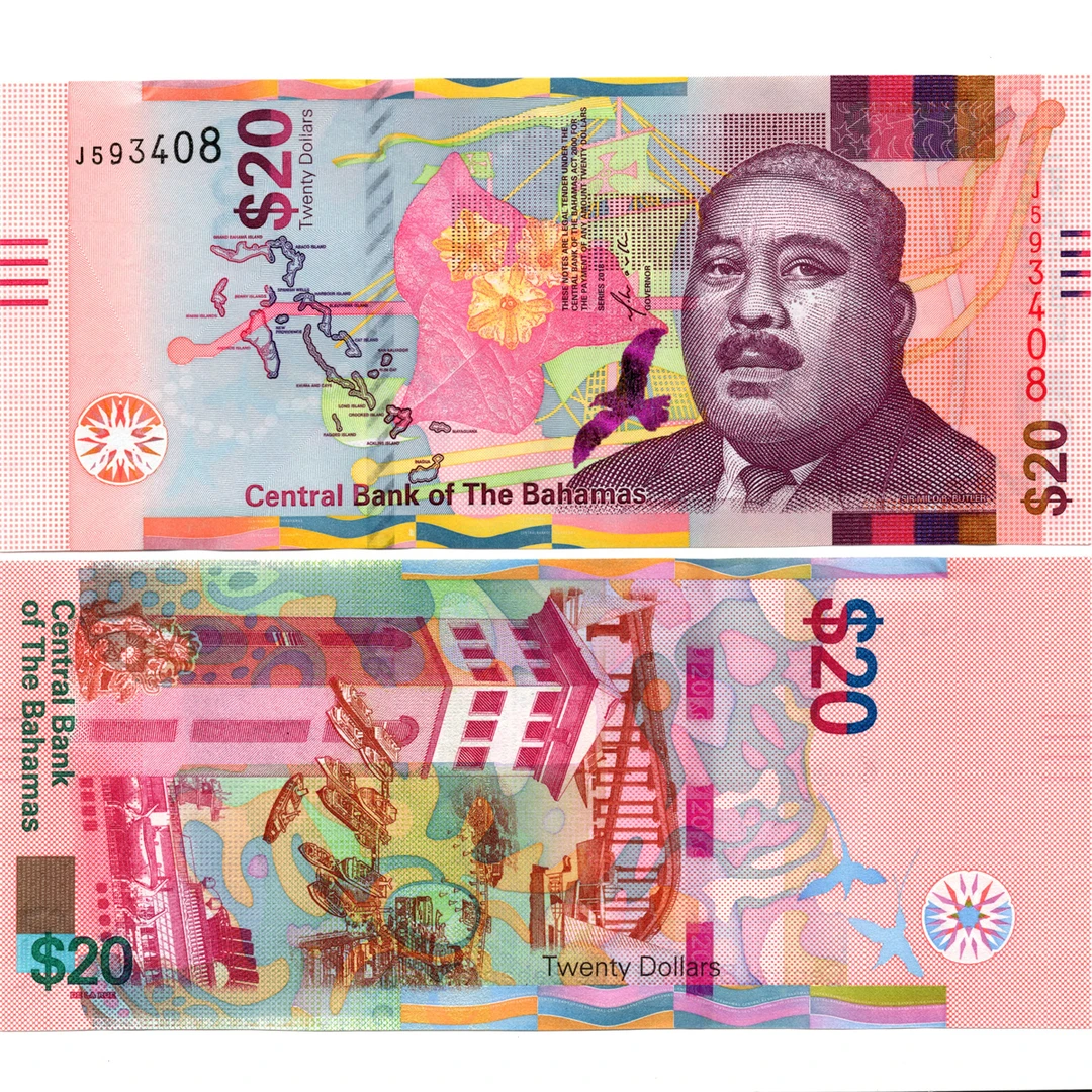 巴哈马20元2018年全新UNC纸币老纸钞外国钱币收藏