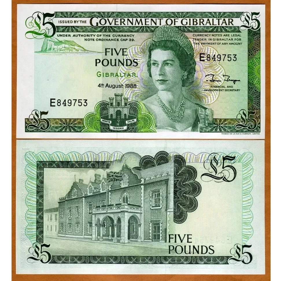 直布罗陀5镑1988年全新UNC纸币老纸钞外国钱币收藏