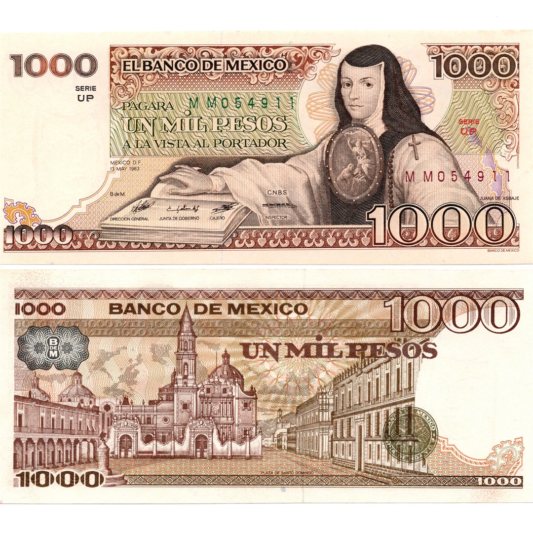 墨西哥1000比索1983年全新UNC纸币老纸钞外国钱币收藏