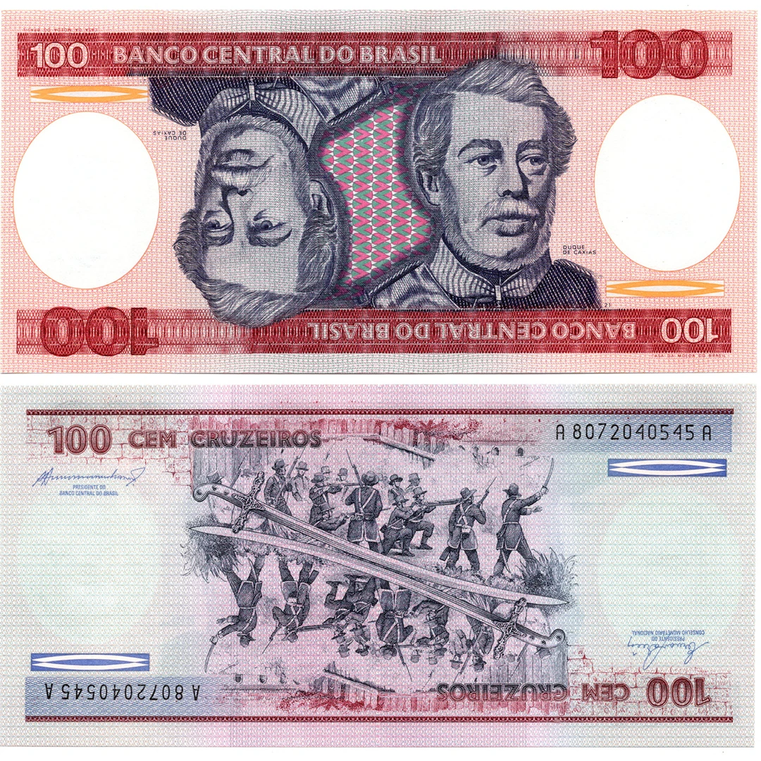 巴西100里亚尔人像倒影全新UNC纸币老纸钞外国钱币收藏