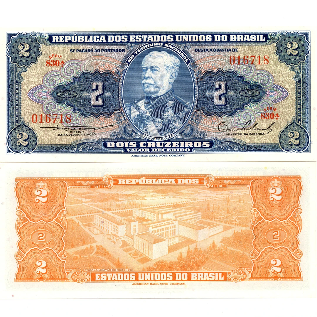 巴西2克鲁塞罗1954年全新UNC纸币老纸钞外国钱币收藏