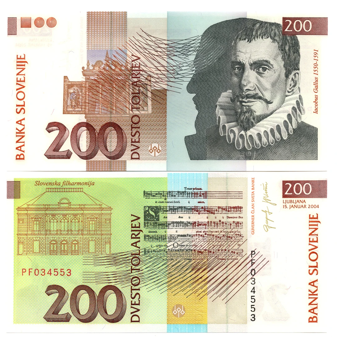 斯洛文尼亚200托拉尔2004年全新UNC纸币老纸钞外国钱币收藏