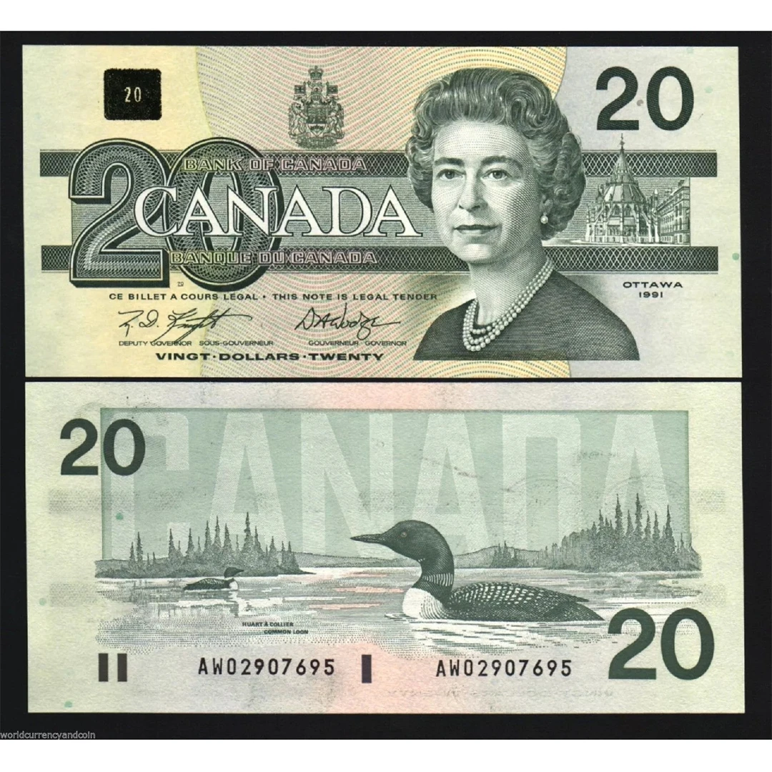 加拿大20元鸟版1991年全新UNC纸币老纸钞外国钱币收藏