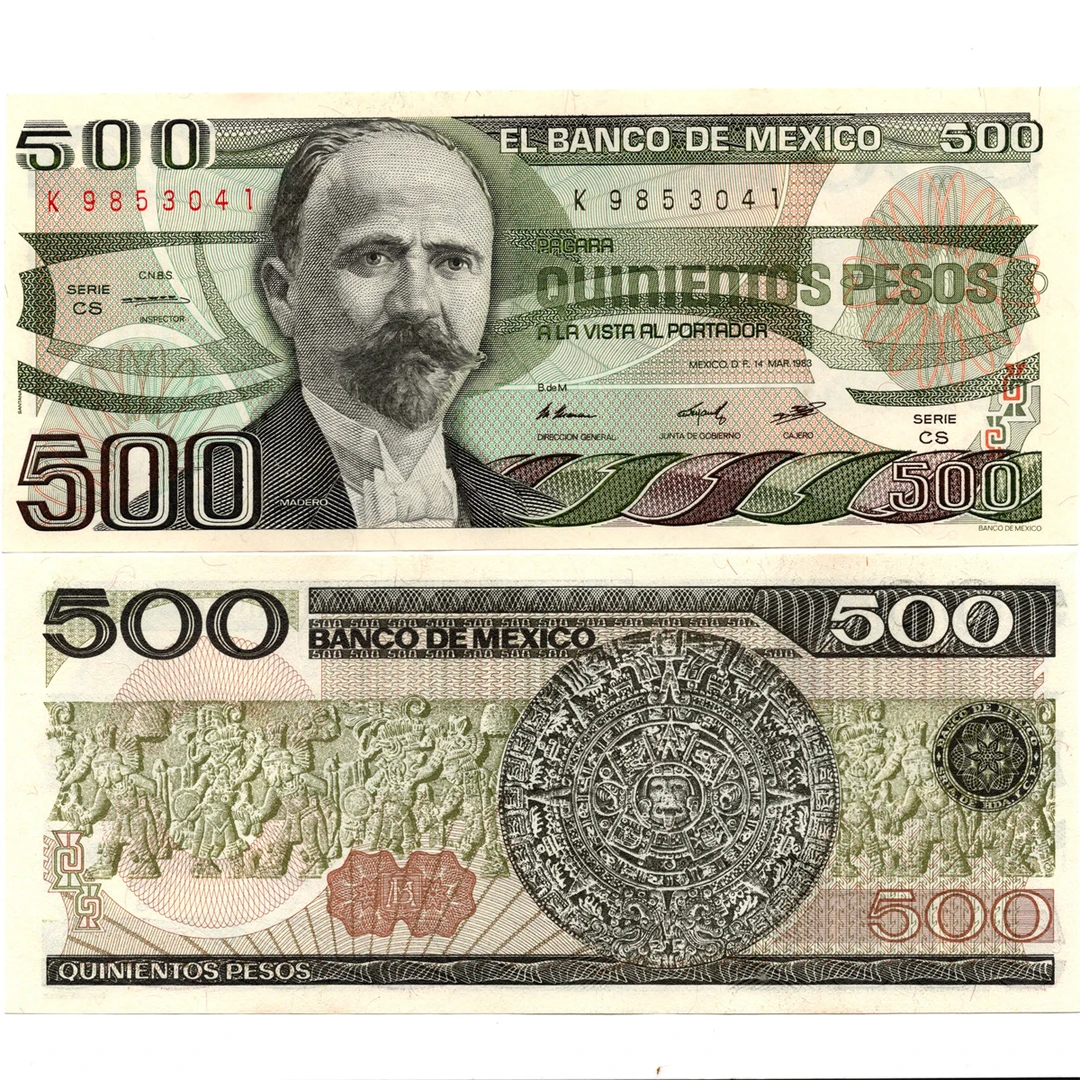 墨西哥500比索1983年全新UNC纸币老纸钞外国钱币收藏