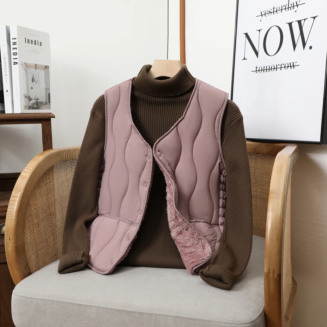 2025秋冬新款女士外穿保暖棉马甲纯色加绒加厚中老年贴身内穿背心