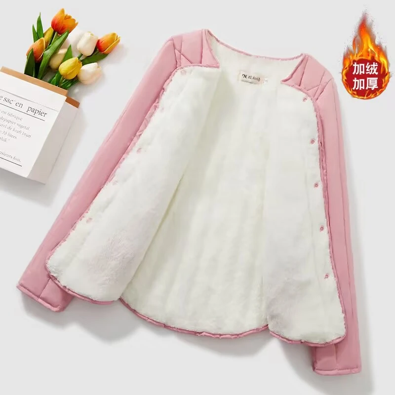 秋冬季女士内穿轻薄短款加绒加厚棉衣女贴身保暖羊羔绒棉服女外套