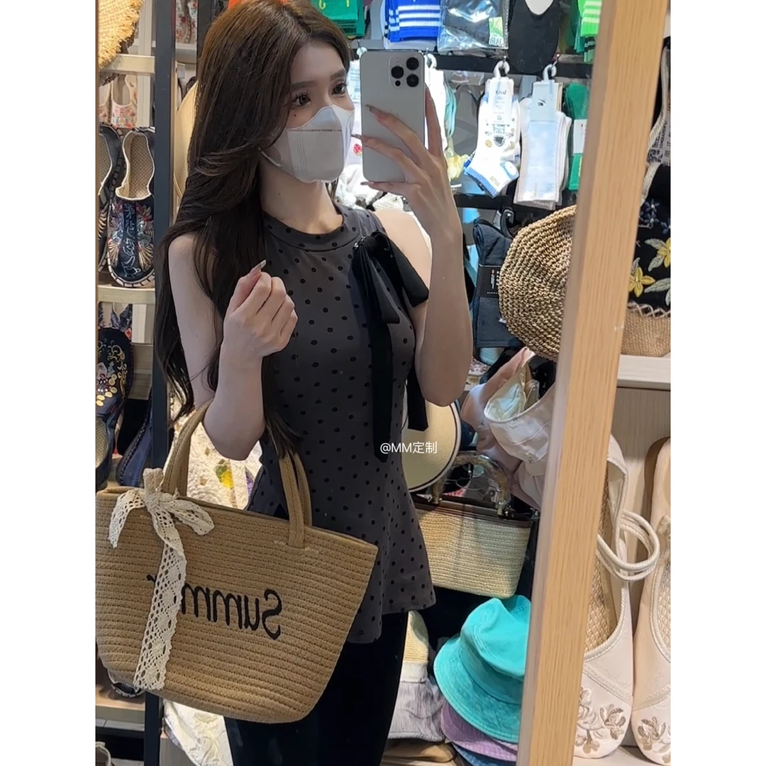 2025新款波点上衣休闲裤法式时尚网红短款小众穿搭夏季A158+A159