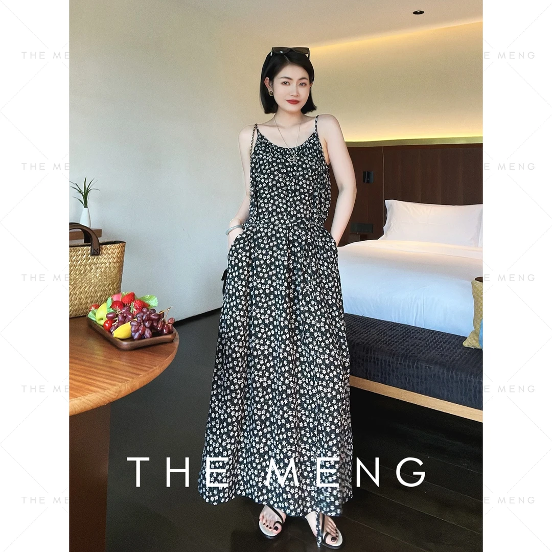 THE MENG【小雏菊】高奢款定制面料印花通勤风修身吊带裙#M231G001