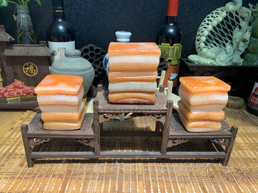 精美肉石摆件富贵肉石摆件装饰茶台中式长条摆件雕刻39