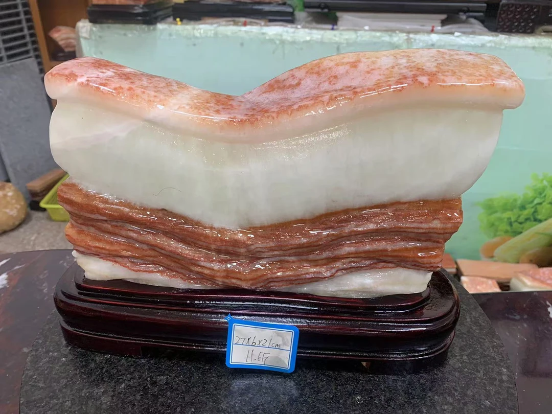 精美肉石摆件富贵肉石摆件装饰茶台中式长条摆件雕刻Q59