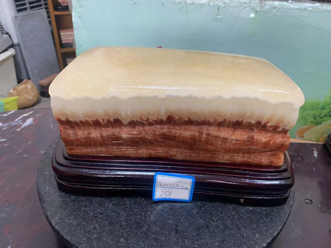 精美肉石摆件富贵肉石摆件装饰茶台中式长条摆件雕刻Q46