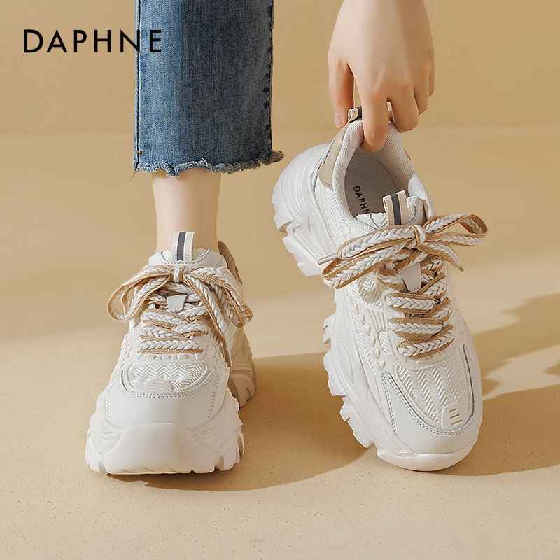 达芙妮老爹鞋女厚底夏2024新款潮流麦穗小个子松糕休闲鞋网面透气