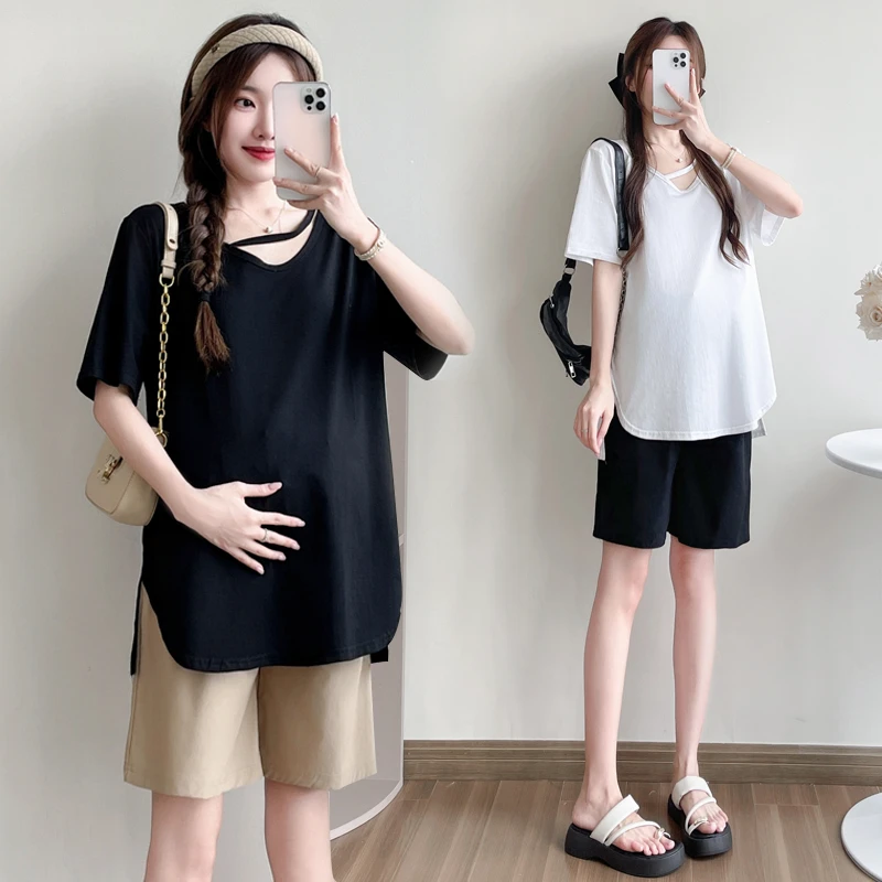 孕妇装夏装2024新款时尚百搭减龄外穿短袖宽松V领上衣薄款T恤短袖
