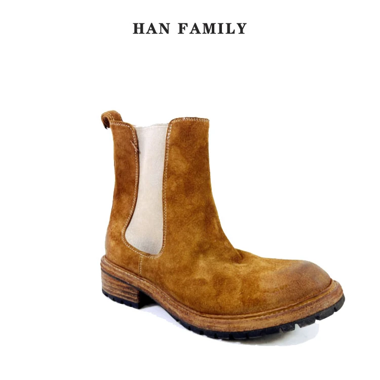 HANFAMILY/大汉之家时装靴马皮反毛一脚蹬手工6寸切尔西靴男生