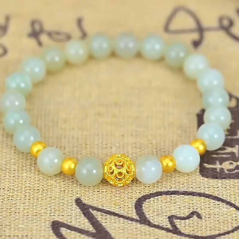 水贝999足金花丝绣球和田玉手链女黄金生日礼物百搭手串送女朋友