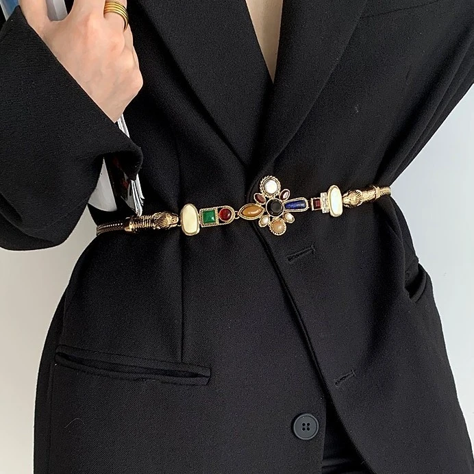 设计师款彩色镶嵌金属腰链