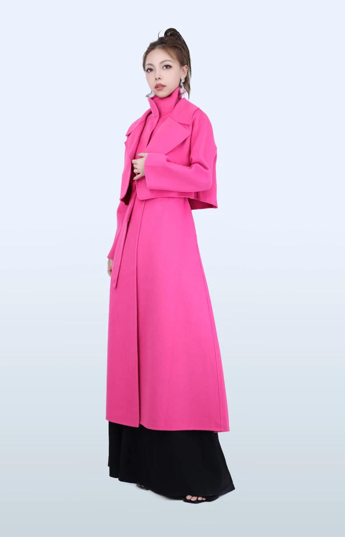 冬季中长款呢子加厚气质#高定系列#60羊绒艳粉小外套无袖两件套